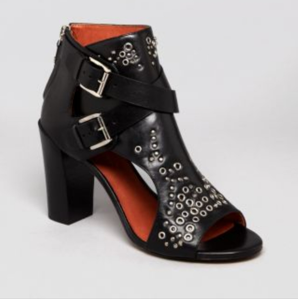 Rebecca Minkoff Open Toe Studded Cutout Bootie-Salma Block High Heel. 6